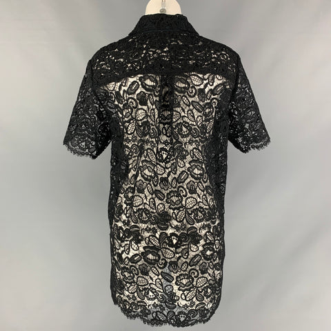 STAUD Size M Black Guipure Polyester Button Up Shirt