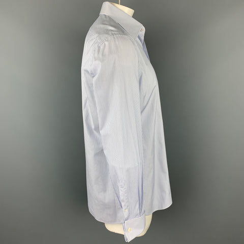 TOM FORD Size XL White & Blue Pinstripe Cotton Button Up French Cuffs Long Sleeve Shirt