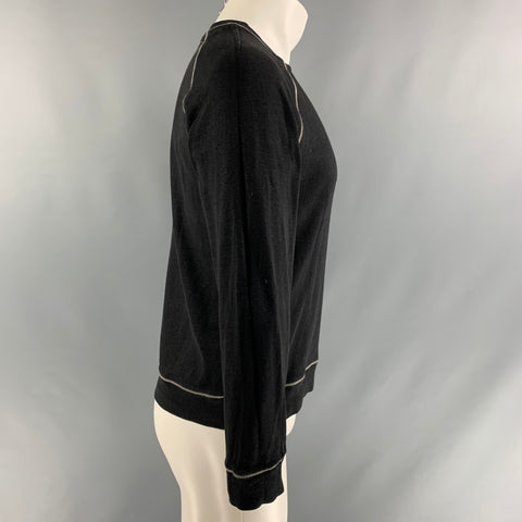 BOSS by HUGO BOSS Size M Black Contrast Stitch Linen &  Cotton Crew-Neck Pullover
