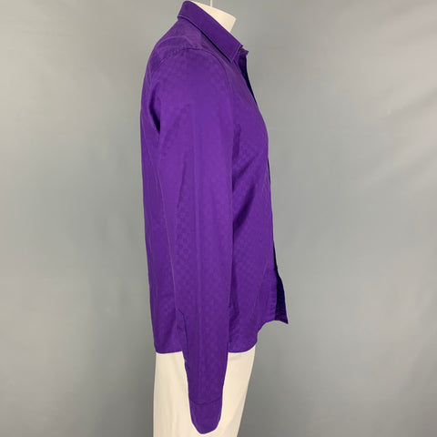 GUCCI Size L Purple Checkered Cotton Button Up Long Sleeve Shirt