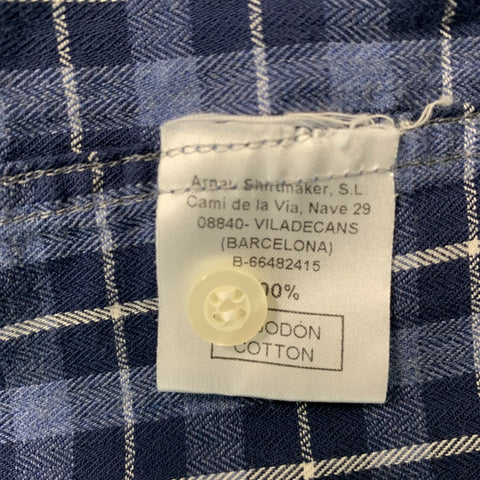 BARNEY'S NEW YORK Size S Navy Blue Plaid Cotton Button Down Long Sleeve Shirt