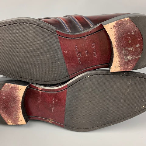 LOUIS VUITTON Size 11.5 Burgundy Antique Leather Monk Strap Loafers