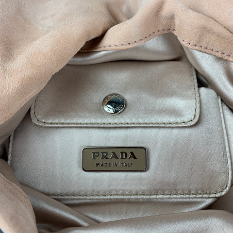 Sac à main de soirée en daim strass clouté rose PRADA