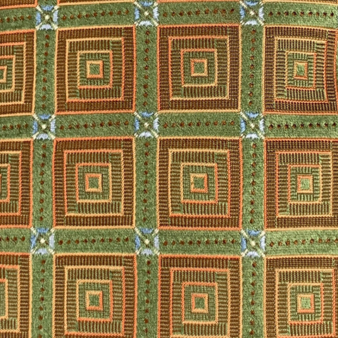 ERMENEGILDO ZEGNA Green Orange Squares Silk Jacquard Tie