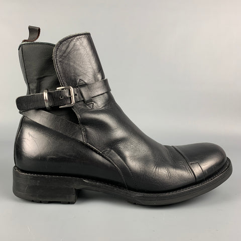 PRADA Size 10 Black Leather Ankle Strap Boots