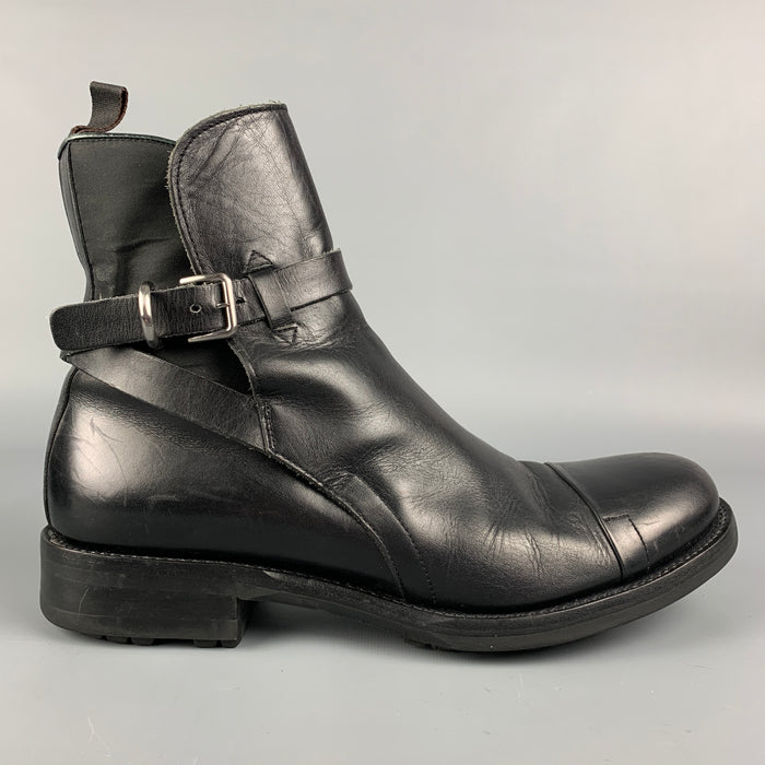 PRADA Size 10 Black Leather Ankle Strap Boots