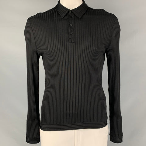 ARMANI COLLEZIONI Size L Black Ribbed Viscose Collar Pullover