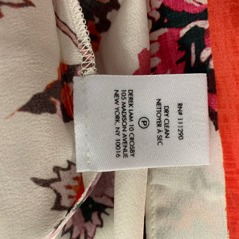 DEREK LAM Size 6 Cream & Orange Silk Floral Blouse