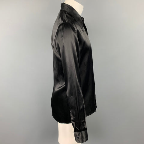 AGNES B. Size M Black Acetate Blend Button Up Long Sleeve Shirt