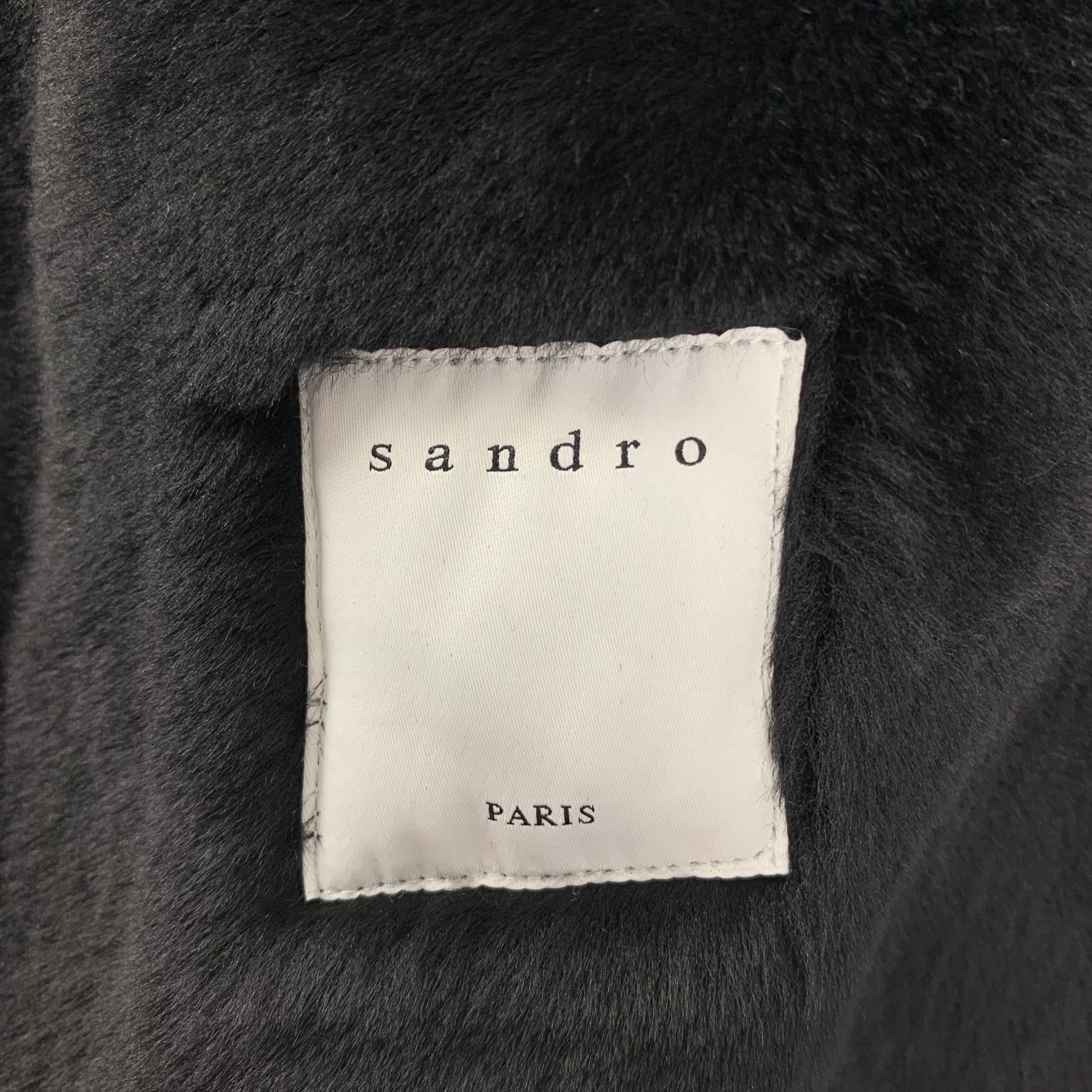 SANDRO Size XS Black Lamb Shearling Bomber Jacket