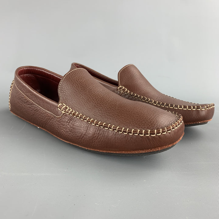 COLE HAAN Size 9.5 Tan Textured Leather Contrast Stitch Loafers