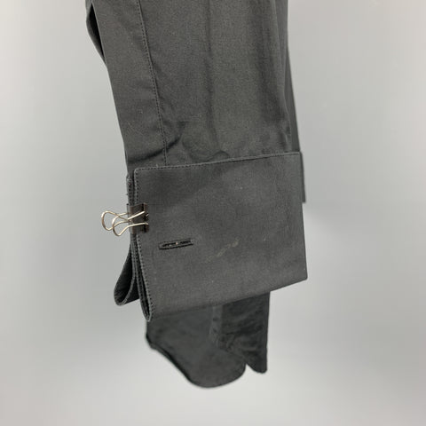 DIOR HOMME Taille XS Chemise à manches longues en coton perlé noir avec boutons cachés