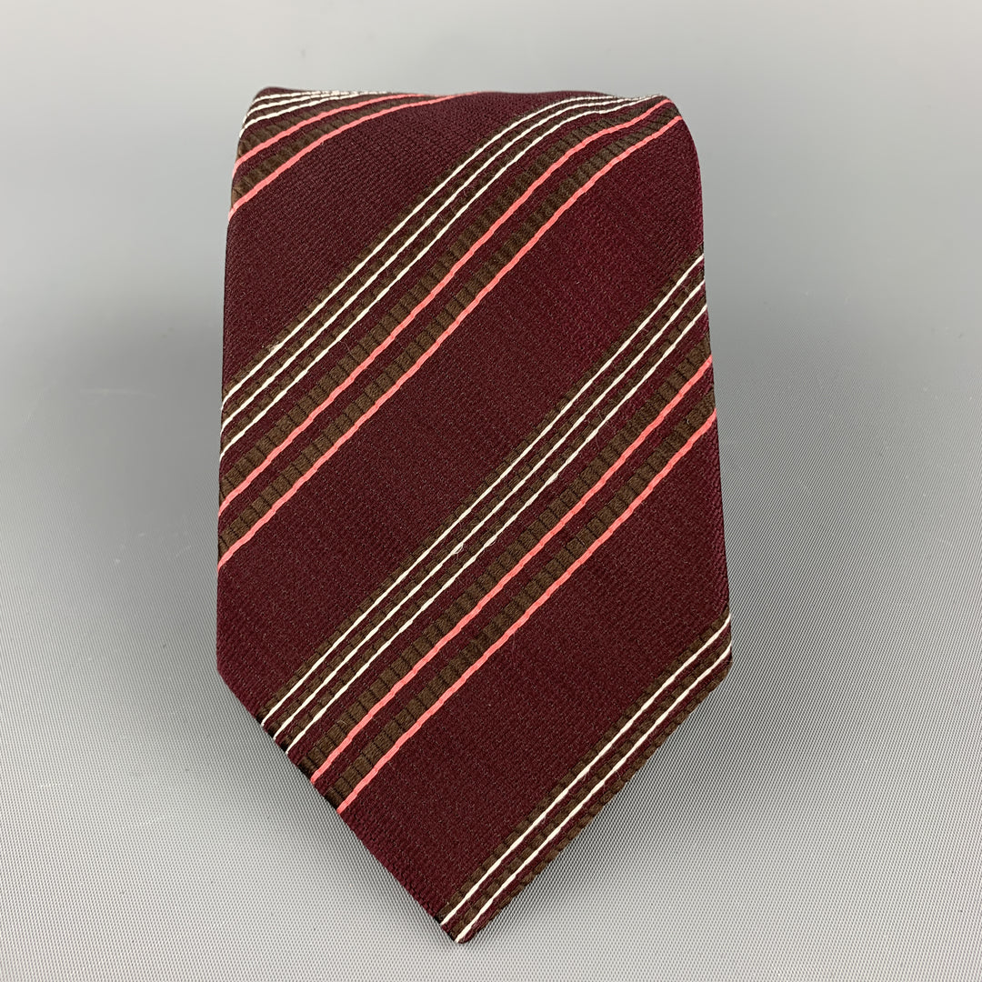 GIORGIO ARMANI Burgundy Striped Textured Silk Tie