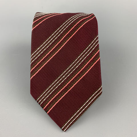 GIORGIO ARMANI Burgundy Striped Textured Silk Tie