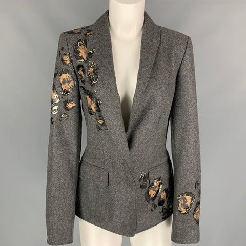 ESCADA Taille 6 Veste en laine vierge grise et argentée avec éclaboussures de peinture
