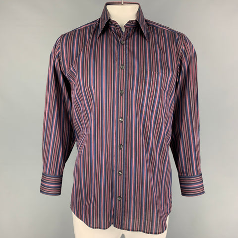 DOLCE & GABBANA Size L Purple Blue Stripe Cotton Long Sleeve Shirt