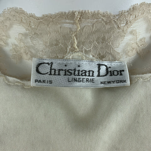 CHRISTIAN DIOR Size M Cream Crushed Velvet Lce Trim Cropped Robe Top