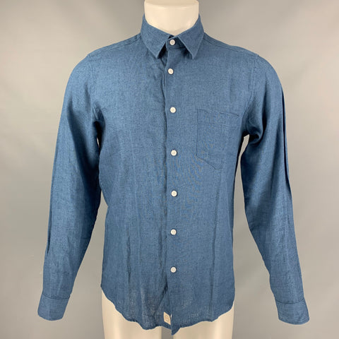 FAR AFIELD Size S Indigo Solid Linen Button Up Long Sleeve Shirt