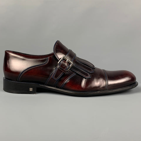 LOUIS VUITTON Size 11.5 Burgundy Antique Leather Monk Strap Loafers