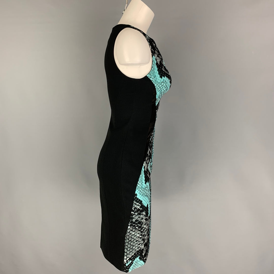 ANTONIO BERARDI Size 2 Black Turquoise Cotton Blend Snake Skin Print Dress Sui Generis Designer Consignment ANTONIO BERARDI Size 2 Black Turquoise Cotton Blend Snake Skin Print Dress Sui Generis Designer Consignment