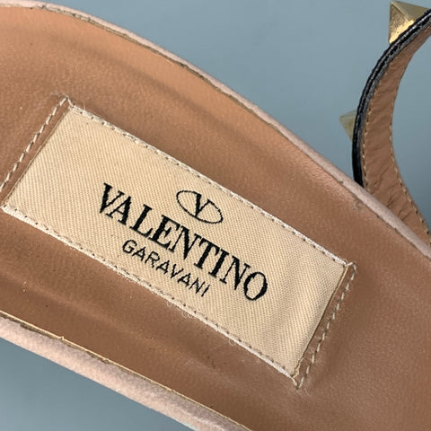 VALENTINO Size 8.5 Black Leather Rockstud Ankle Strap Wedges