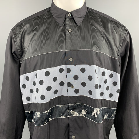 COMME des GARCONS SHIRT Size M Black & Grey Polka Dot Floral Stripe Patchwork Shirt