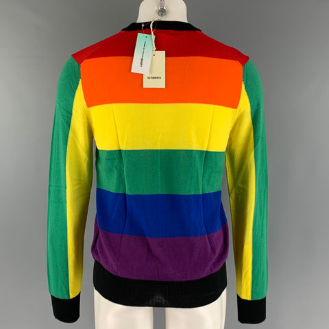 VETEMENTS X CDG SS17 Gay Flag Size M Multi-Color Wool Crew-Neck Pullover