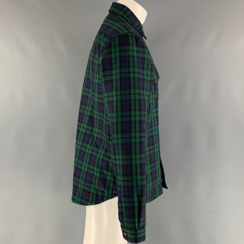 BURBERRY Size M Green Navy Plaid Wool Shirt Jacket