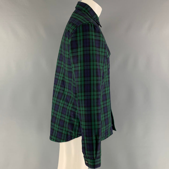 BURBERRY Size M Green Navy Plaid Wool Shirt Jacket
