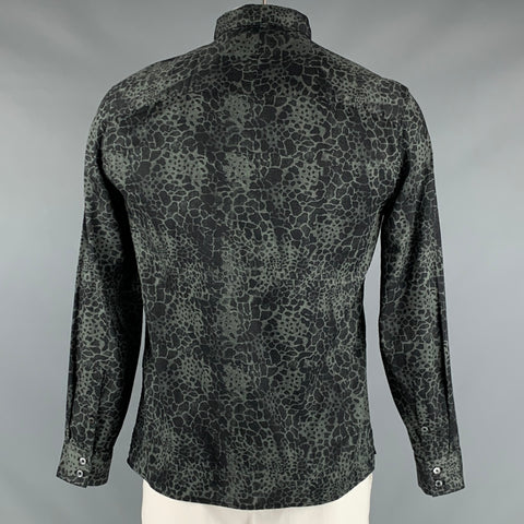 JOHN VARVATOS Size S Black Grey Marble Cotton Two Pockets Long Sleeve Shirt
