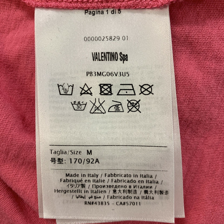 VALENTINO Size M Pink Distressed Cotton Crew-Neck T-shirt
