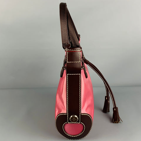 LANCEL Pink Brown Leather Trim Nylon Mini Handbag