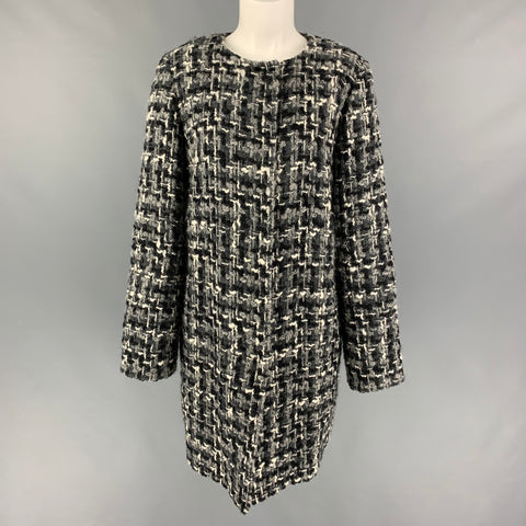 DOLCE &amp; GABBANA Taille 12 Manteau sans col en tweed mélangé de laine gris noir blanc