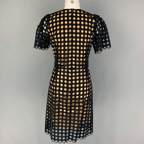 CHLOE Taille 2 Noir Beige Coton Polyester Découpé Robe à manches courtes