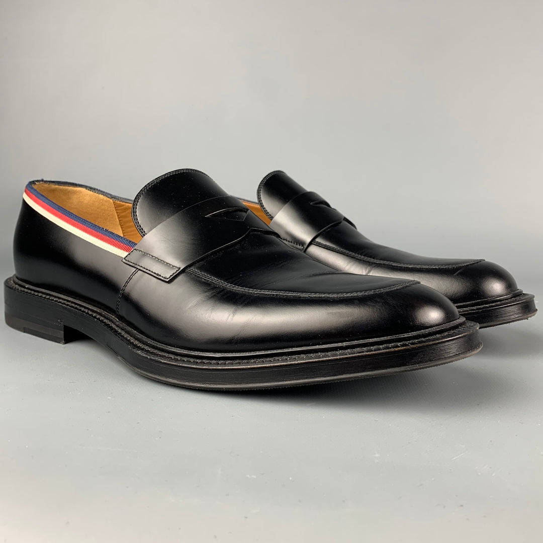 GUCCI Size 9 Black Ribbon Trim Leather Penny Loafers