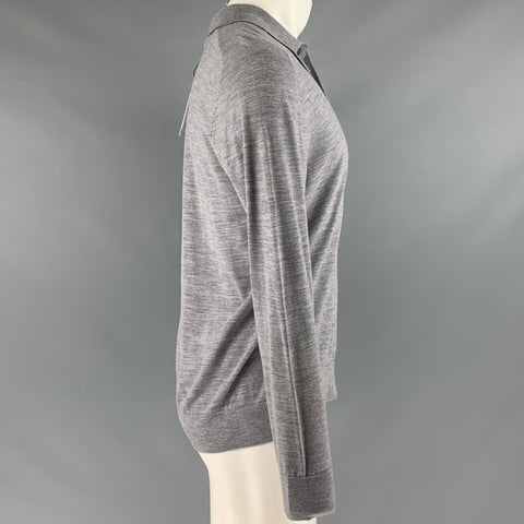 THEORY Size M Grey Knitted Wool Polo Pullover