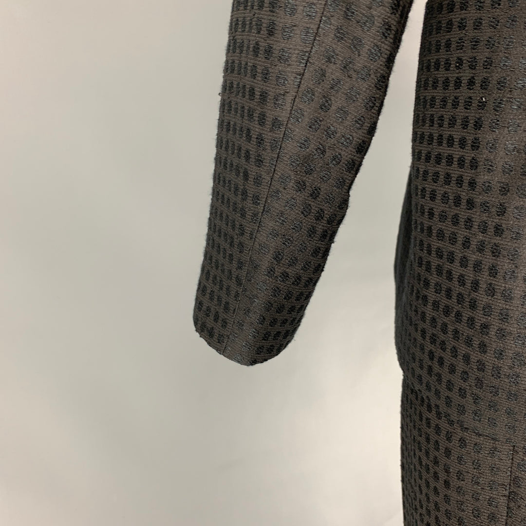 ETRO Size 40 Black & Navy Jacquard Silk Blend Collarless Suit