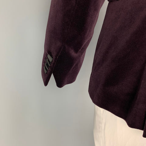 THEORY Size 42 Burgundy Black Velvet Cotton Sport Coat