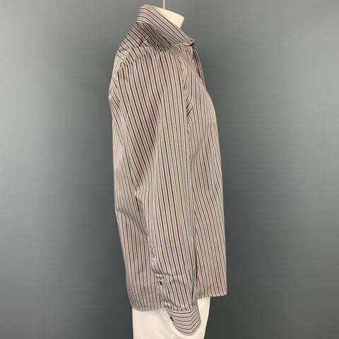 ERMENEGILDO ZEGNA Size XL Rust & Grey Stripe Cotton Button Up Long Sleeve Shirt
