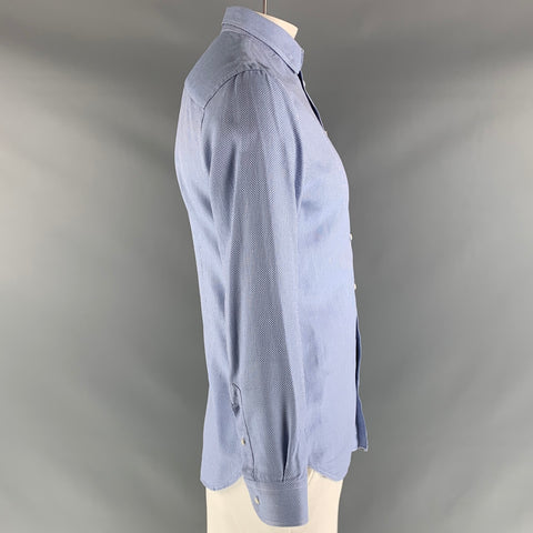 EMPORIO ARMANI Size L Light Blue White Checkered Cotton Long Sleeve Shirt