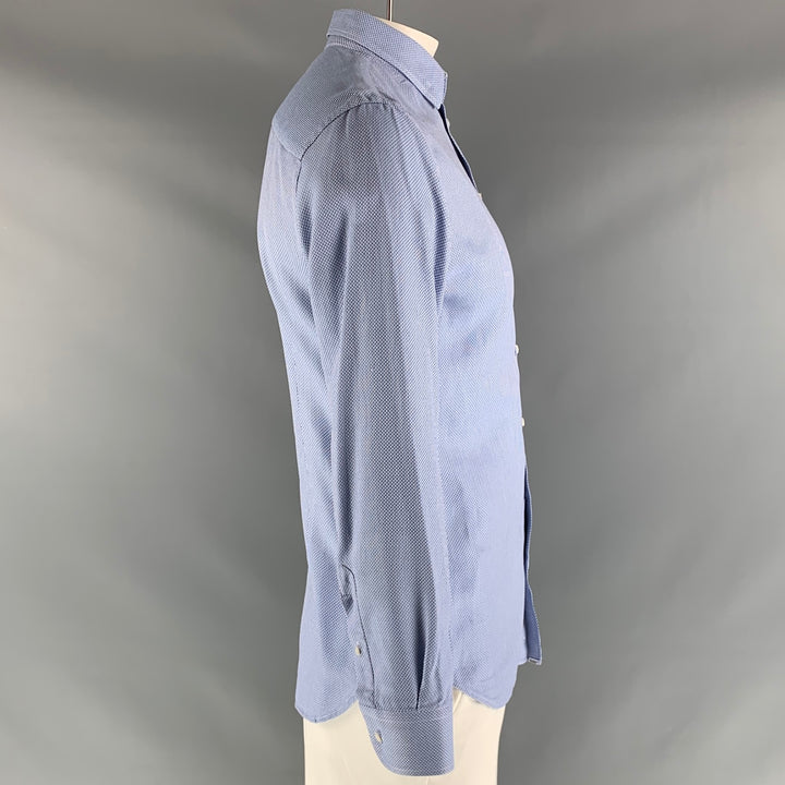 EMPORIO ARMANI Taille L Chemise à manches longues en coton à carreaux blanc bleu clair