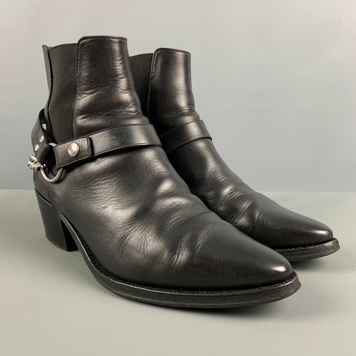 CELINE Botas Chelsea de cuero con cadena negra talla 8
