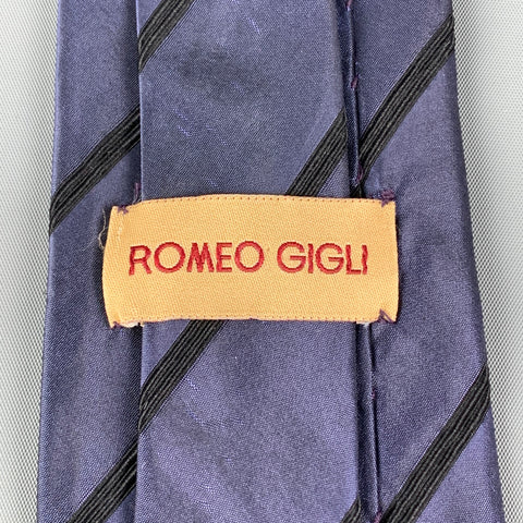 ROMEO GIGLI Purple Black Diagonal Stripe Silk Tie