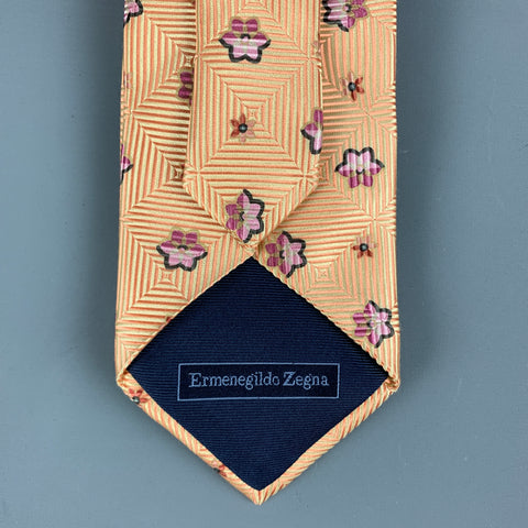 ERMENEGILDO ZEGNA Orange Pink Floral Silk Tie