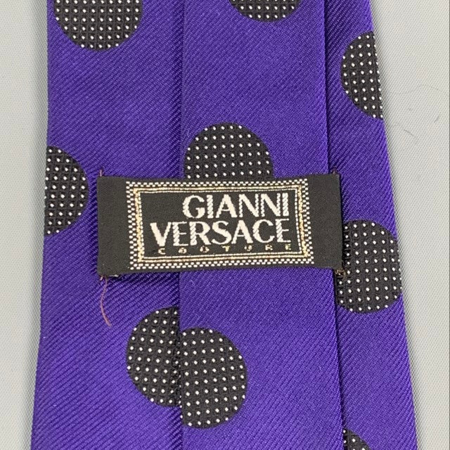 GIANNI VERSACE Purple Black Dot Silk Tie