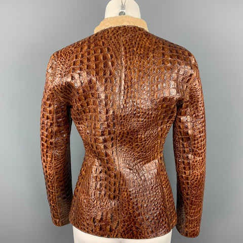 ARMANI COLLEZIONI Taille 6 Veste en cuir gaufré marron