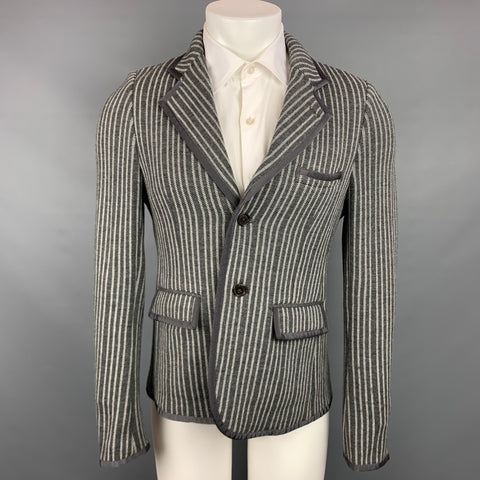BLACK FLEECE Size 38 Grey & Beige Vertical Stripe Wool Sport Coat