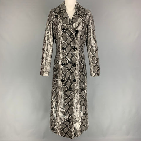 STAND STUDIO Taille M Gris Noir Mélange de Polyester Peau de Serpent Imprimé Manteau à Revers Encoche