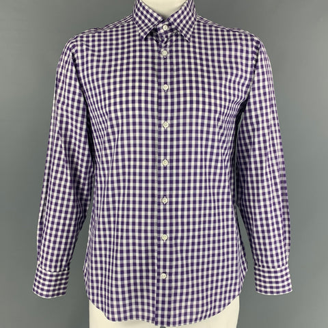 SEIZE SUR VINGT Size XL Purple & White Checkered Cotton Long Sleeve Shirt
