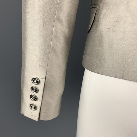 GIVENCHY Size 6 Silver Silk Shangtung Copped Blazer Jacket